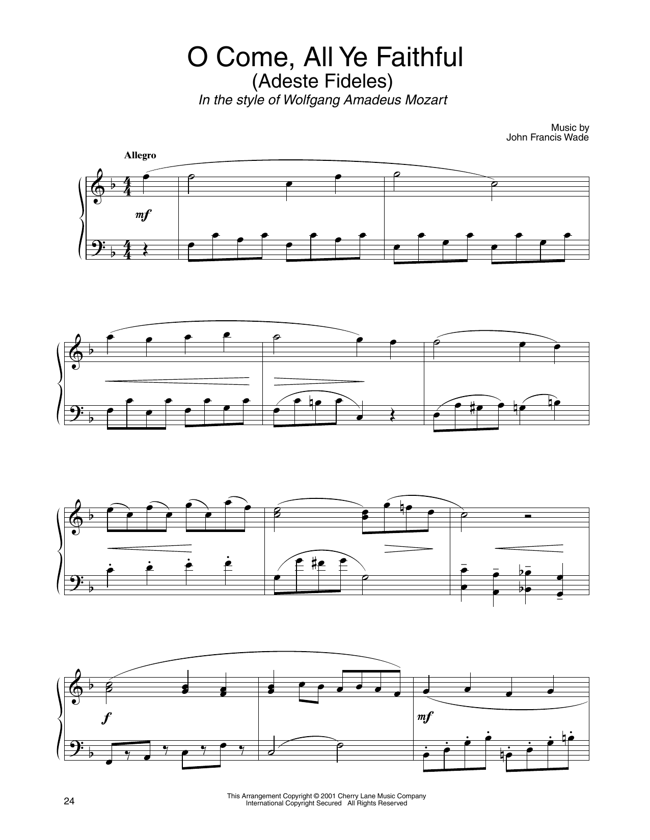 John Francis Wade O Come, All Ye Faithful (in the style of Mozart) (arr. Carol Klose) Sheet Music Notes & Chords for Piano Solo - Download or Print PDF