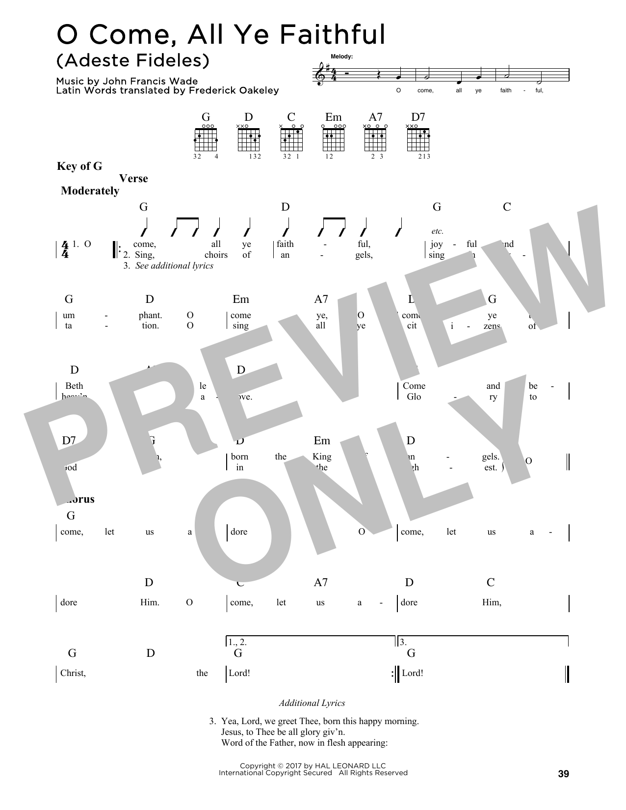 John Francis Wade O Come, All Ye Faithful Sheet Music Notes & Chords for Guitar Lead Sheet - Download or Print PDF