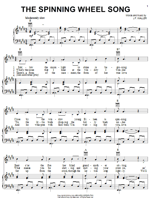 John Francis Waller The Spinning Wheel Song Sheet Music Notes & Chords for Piano, Vocal & Guitar (Right-Hand Melody) - Download or Print PDF