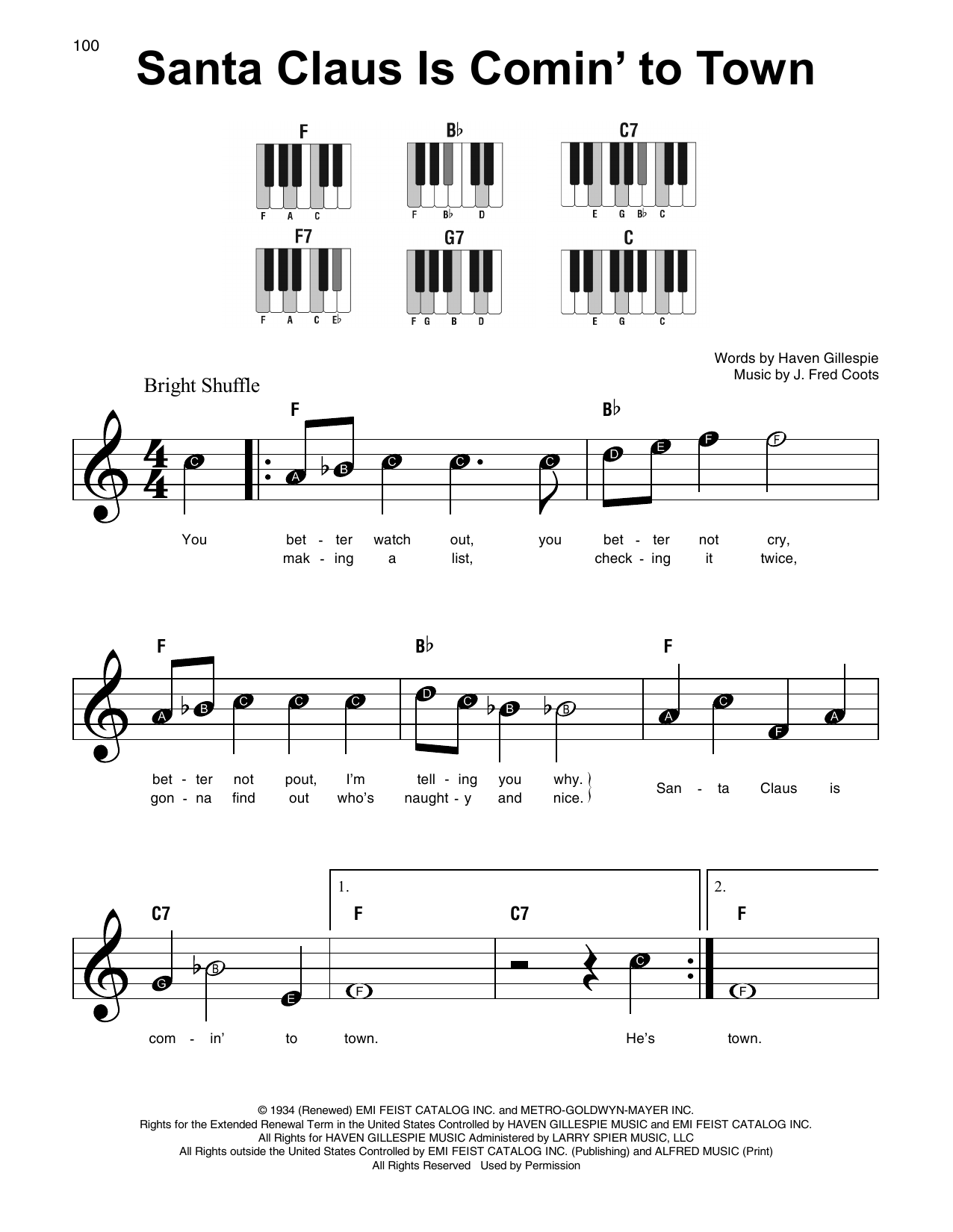 J. Fred Coots Santa Claus Is Comin' To Town Sheet Music Notes & Chords for Vocal Pro + Piano/Guitar - Download or Print PDF