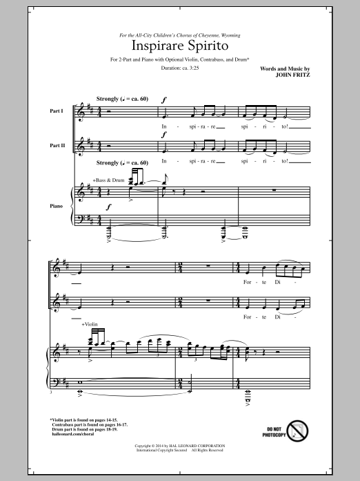 John Fritz Inspirare Spirito Sheet Music Notes & Chords for 2-Part Choir - Download or Print PDF