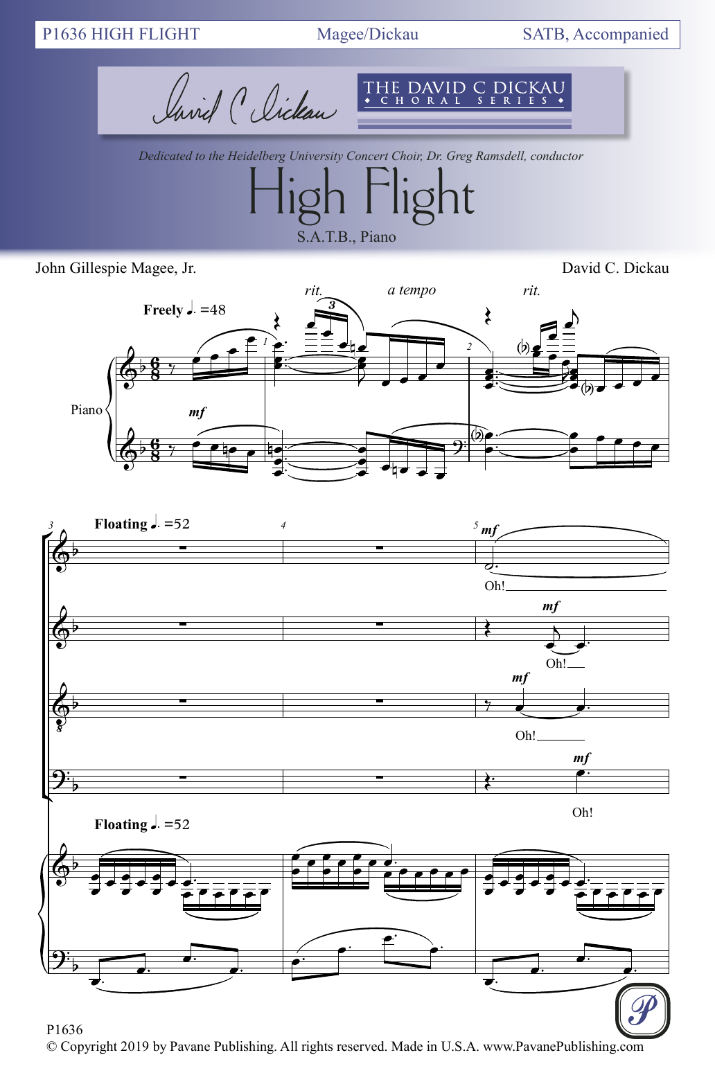 John Gillespie Magee, Jr. and David C. Dickau High Flight Sheet Music Notes & Chords for SATB Choir - Download or Print PDF