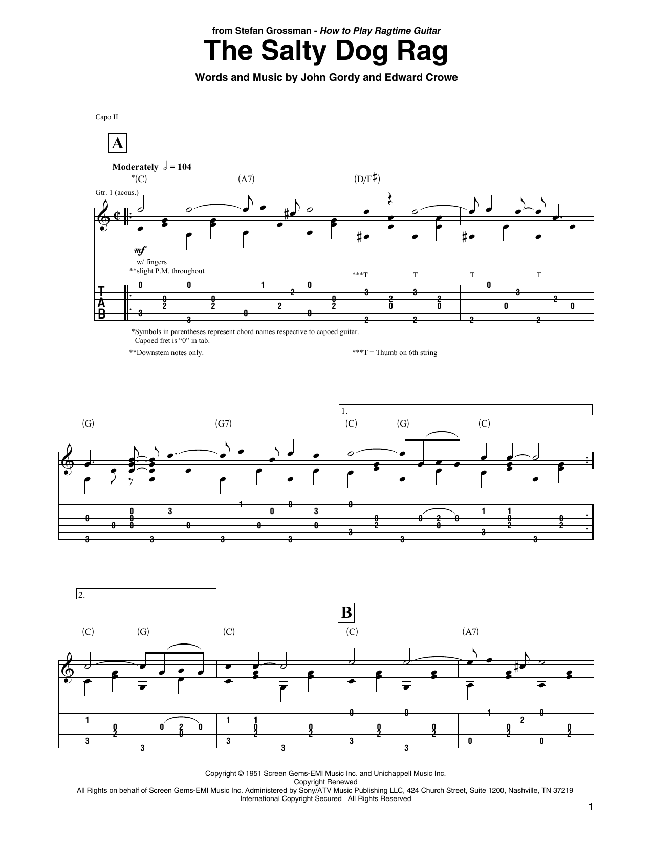 John Gordy The Salty Dog Rag Sheet Music Notes & Chords for Solo Guitar Tab - Download or Print PDF