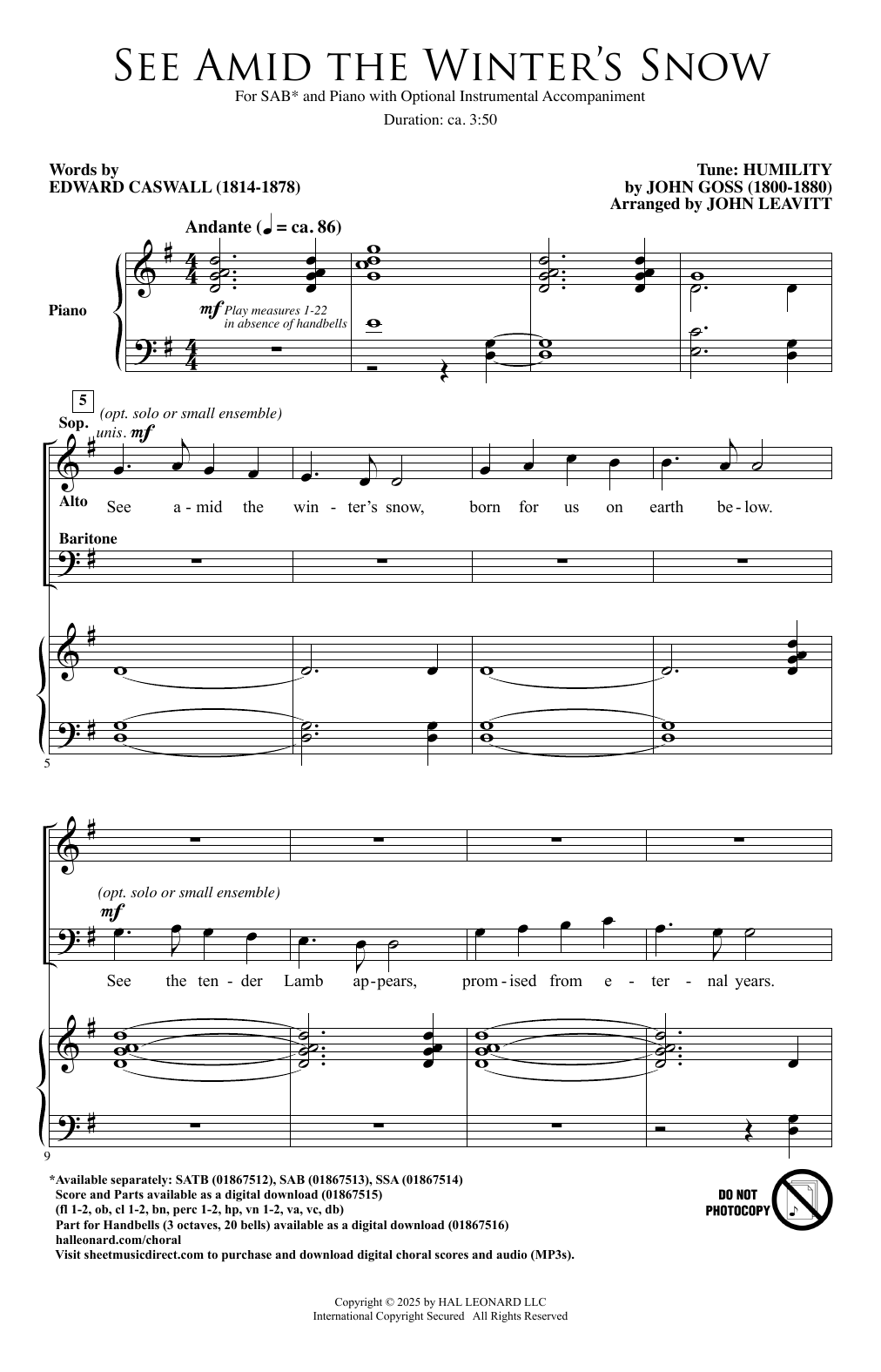 John Goss See Amid The Winter's Snow (arr. John Leavitt) Sheet Music Notes & Chords for SSA Choir - Download or Print PDF John Goss See Amid The Winter's Snow (arr. John Leavitt) Sheet Music Notes & Chords for SSA Choir - Download or Print PDF