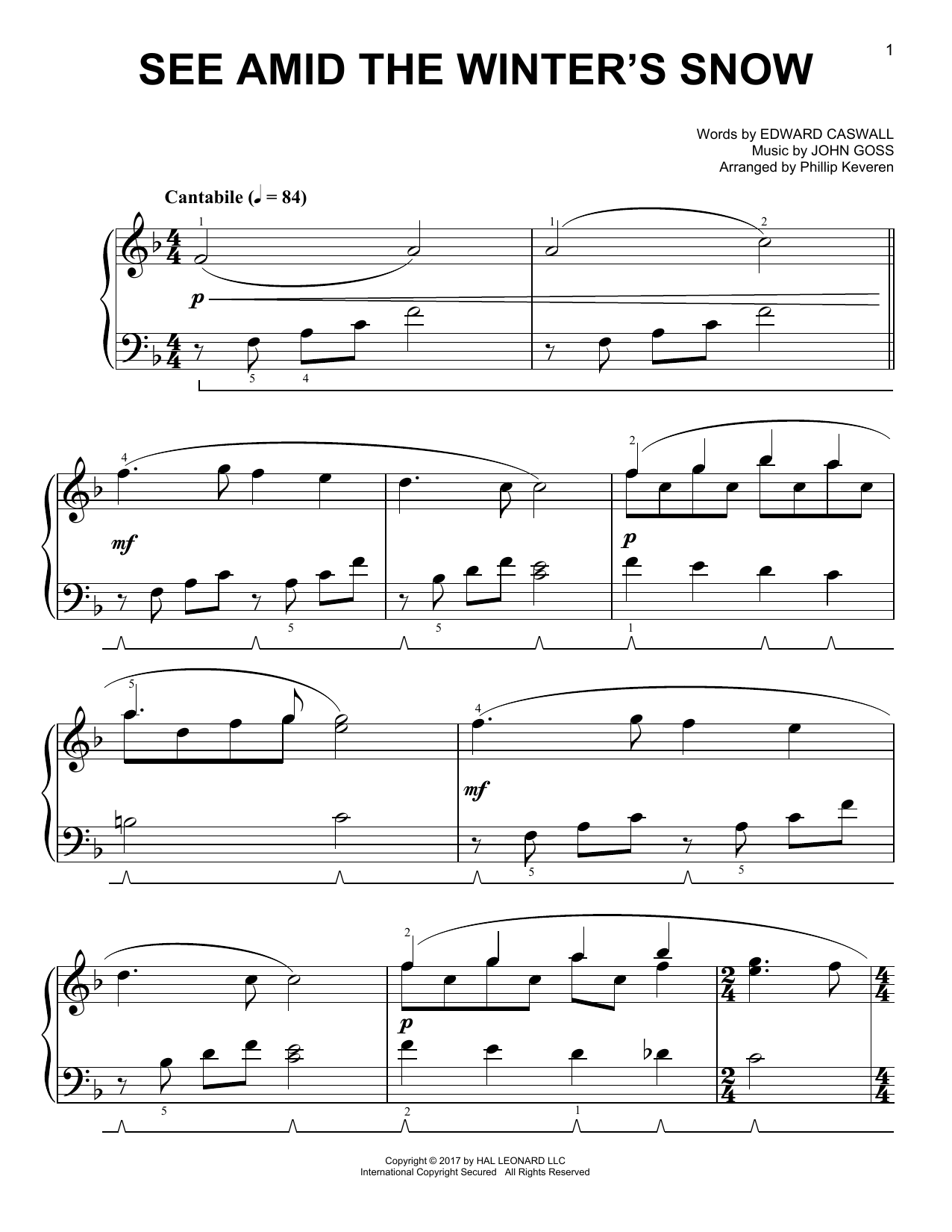 John Goss See Amid The Winter's Snow [Classical version] (arr. Phillip Keveren) Sheet Music Notes & Chords for Easy Piano - Download or Print PDF
