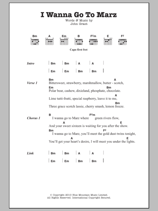 John Grant I Wanna Go To Marz Sheet Music Notes & Chords for Lyrics & Chords - Download or Print PDF