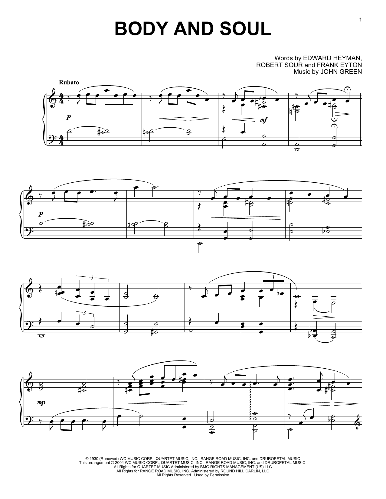 John Green Body And Soul Sheet Music Notes & Chords for Easy Piano - Download or Print PDF