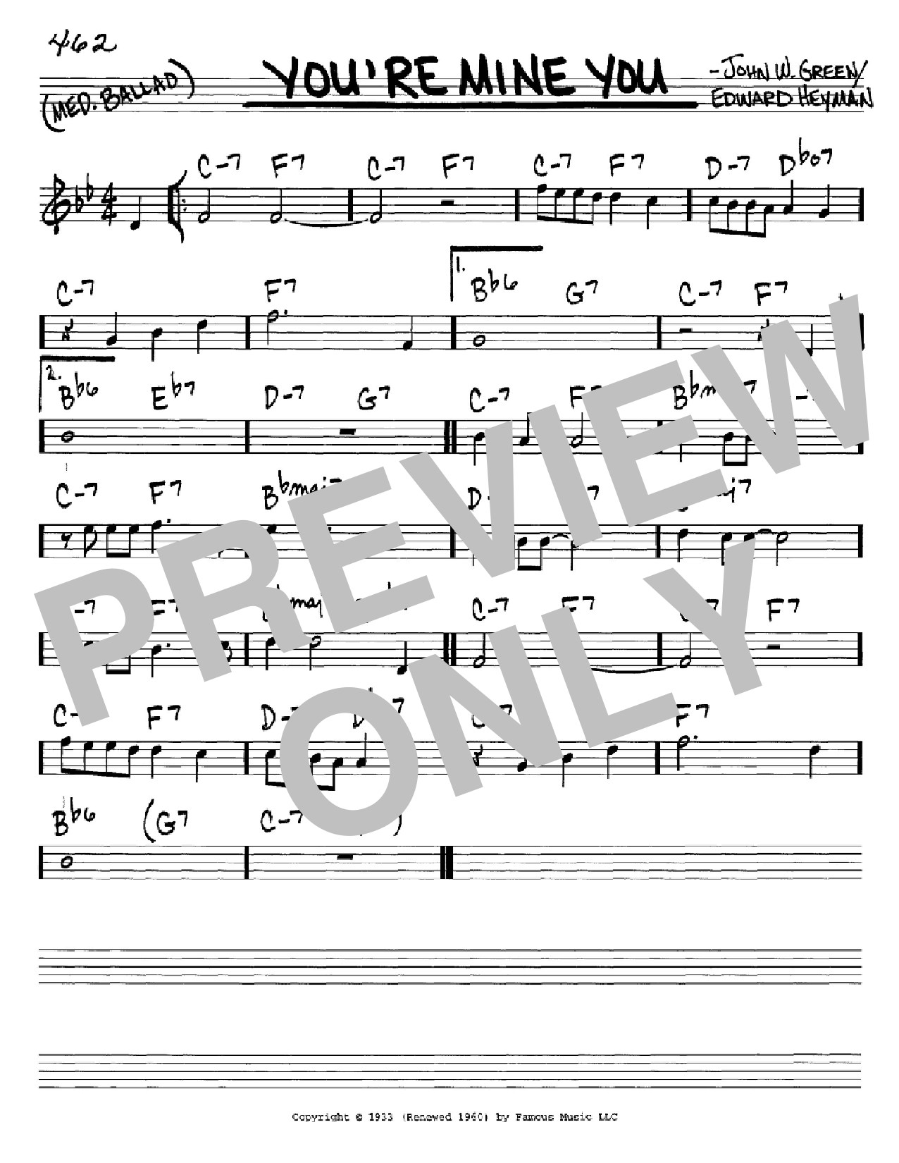 John Green You're Mine You Sheet Music Notes & Chords for Real Book - Melody & Chords - C Instruments - Download or Print PDF