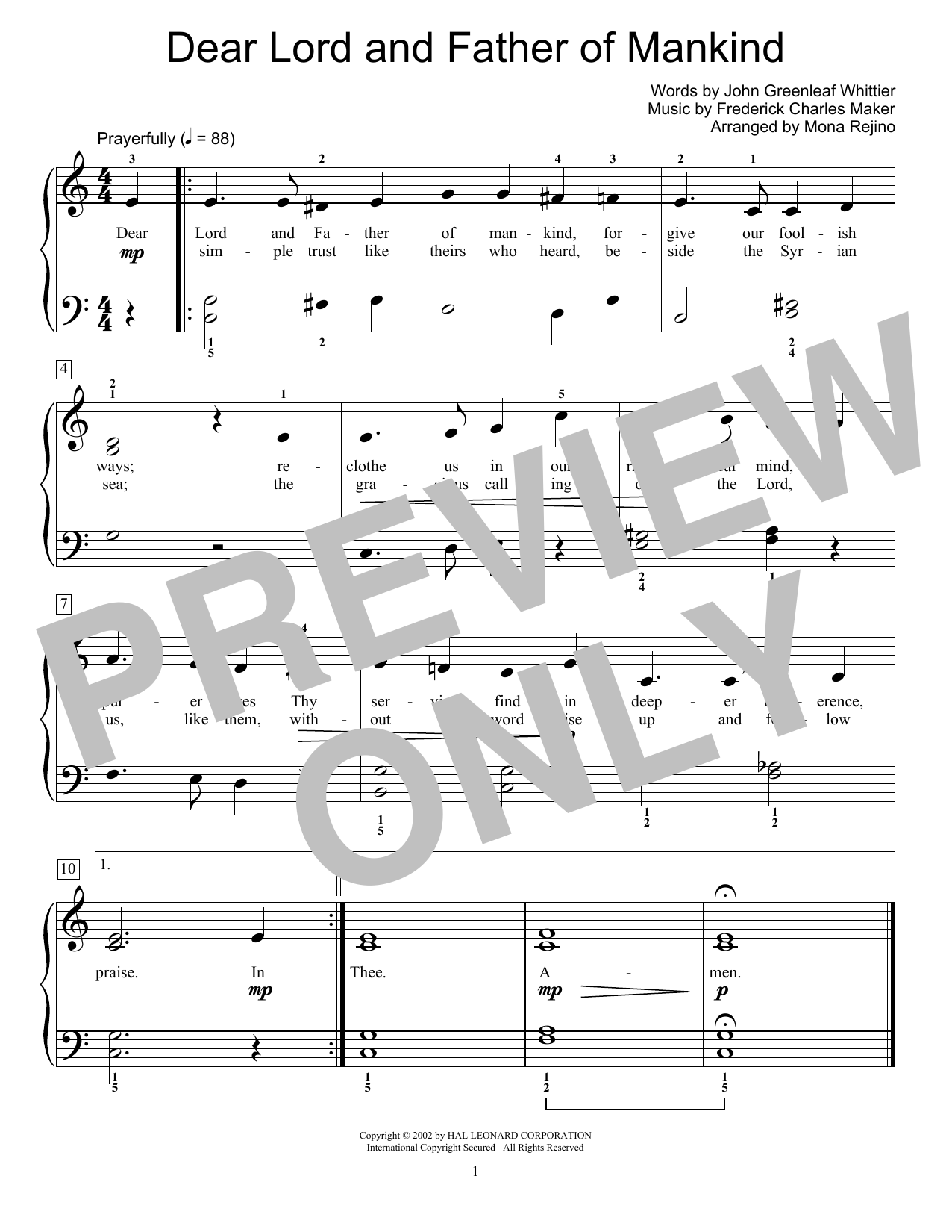 John Greenleaf Whittier Dear Lord And Father Of Mankind Sheet Music Notes & Chords for Educational Piano - Download or Print PDF