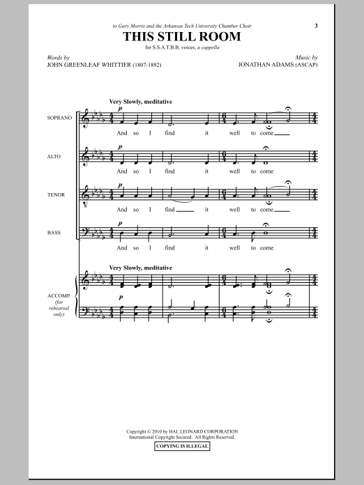 John Greenleaf Whittier This Still Room Sheet Music Notes & Chords for SATB - Download or Print PDF