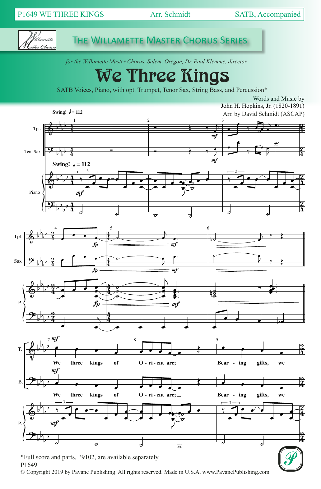 John H. Hopkins, Jr. We Three Kings (arr. David Schmidt) Sheet Music Notes & Chords for SATB Choir - Download or Print PDF