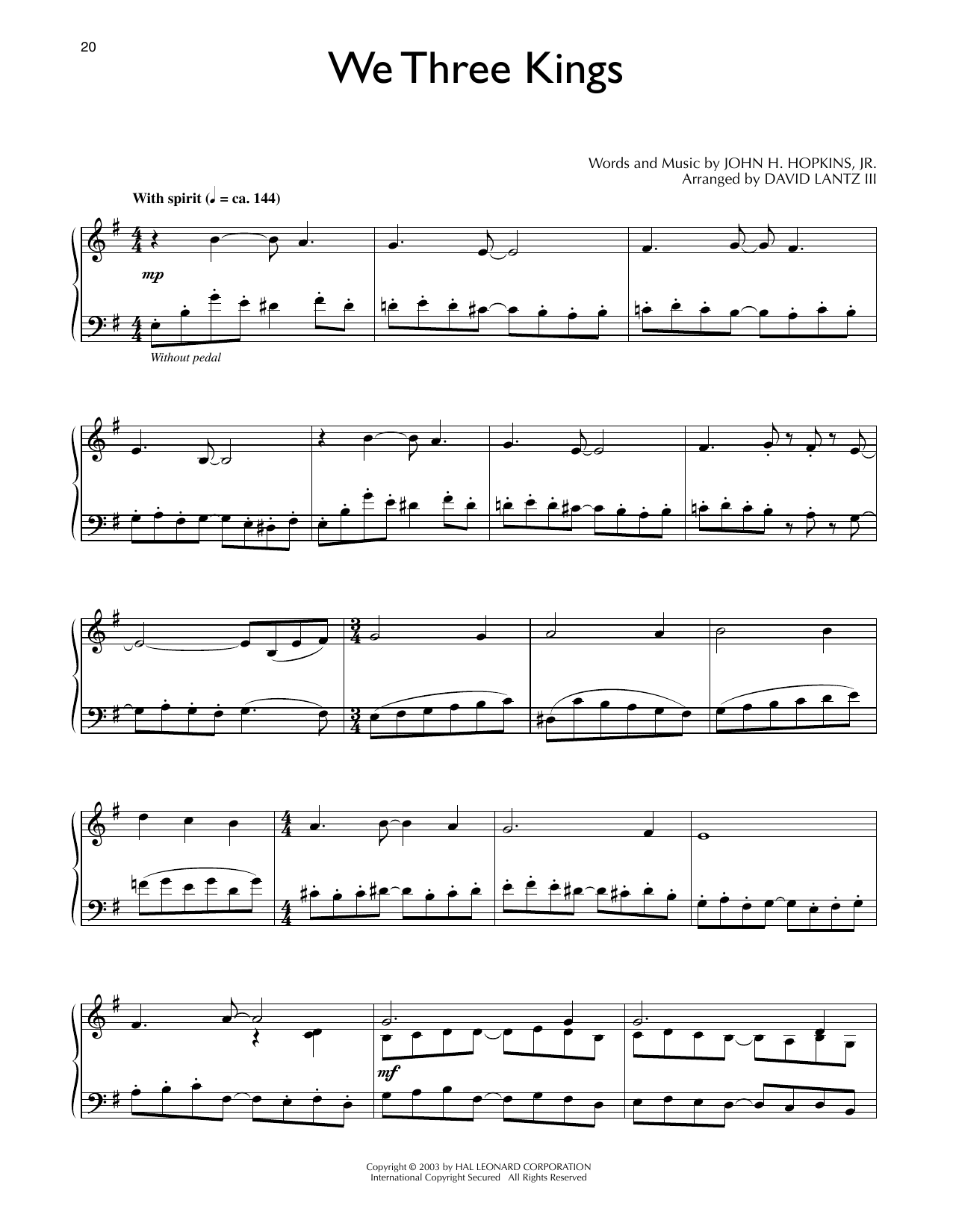 John H. Hopkins, Jr. We Three Kings Of Orient Are (arr. David Lantz III) Sheet Music Notes & Chords for Piano Solo - Download or Print PDF