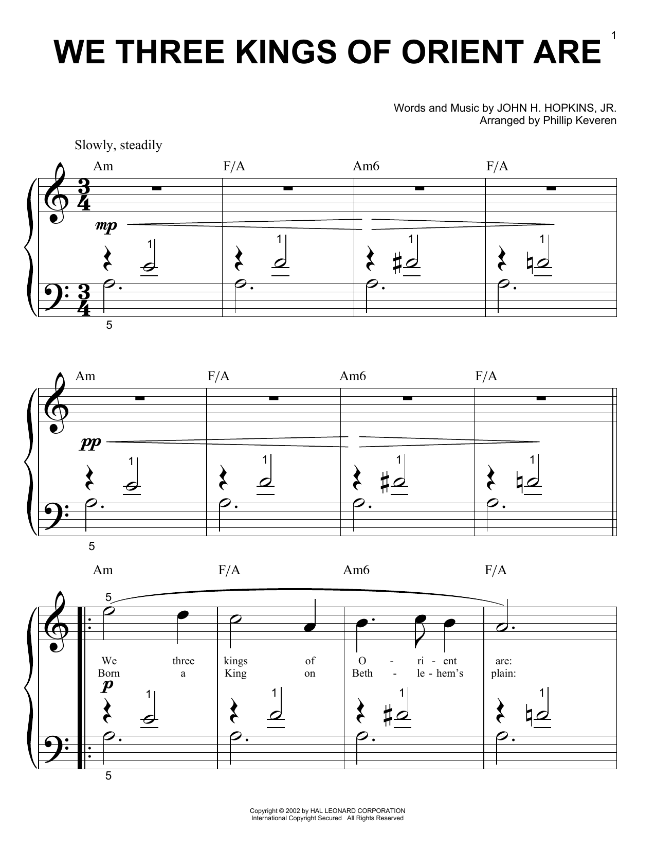 John H. Hopkins, Jr. We Three Kings Of Orient Are Sheet Music Notes & Chords for Piano (Big Notes) - Download or Print PDF