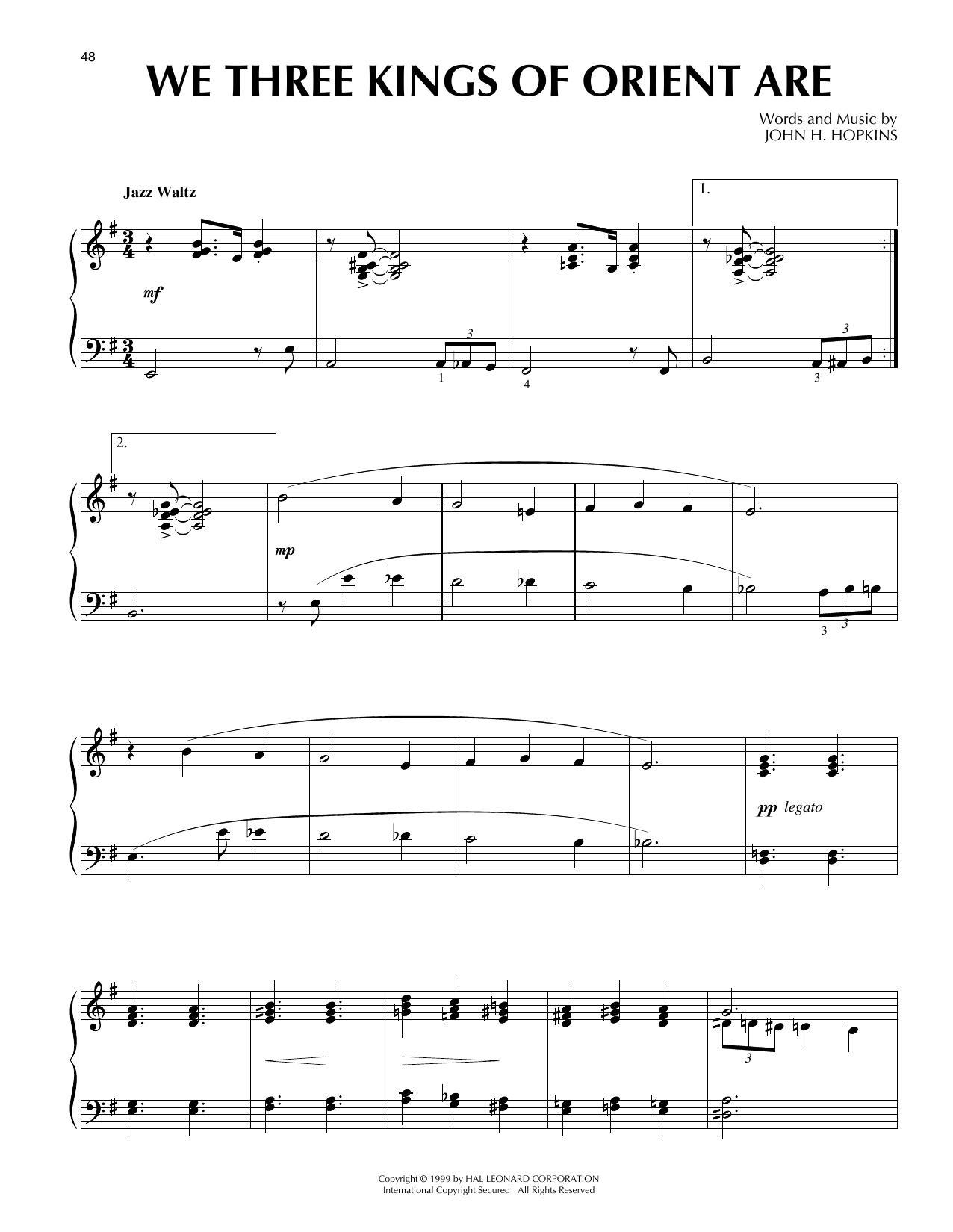 John H. Hopkins, Jr. We Three Kings Of Orient Are [Jazz version] (arr. Frank Mantooth) Sheet Music Notes & Chords for Piano Solo - Download or Print PDF