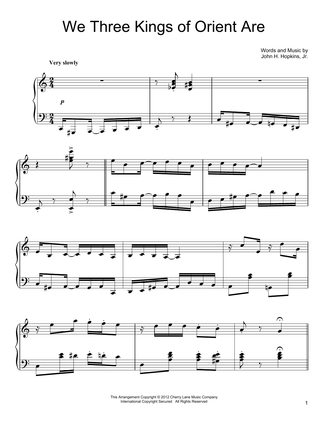 John H. Hopkins, Jr. We Three Kings Of Orient Are Sheet Music Notes & Chords for Piano - Download or Print PDF