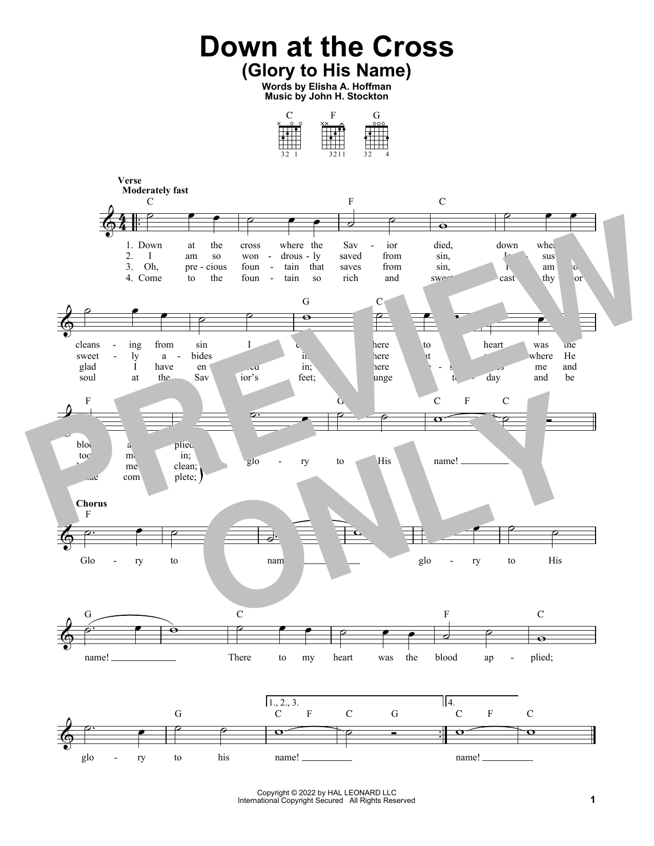 John H. Stockton Down At The Cross (Glory To His Name) Sheet Music Notes & Chords for Easy Guitar - Download or Print PDF