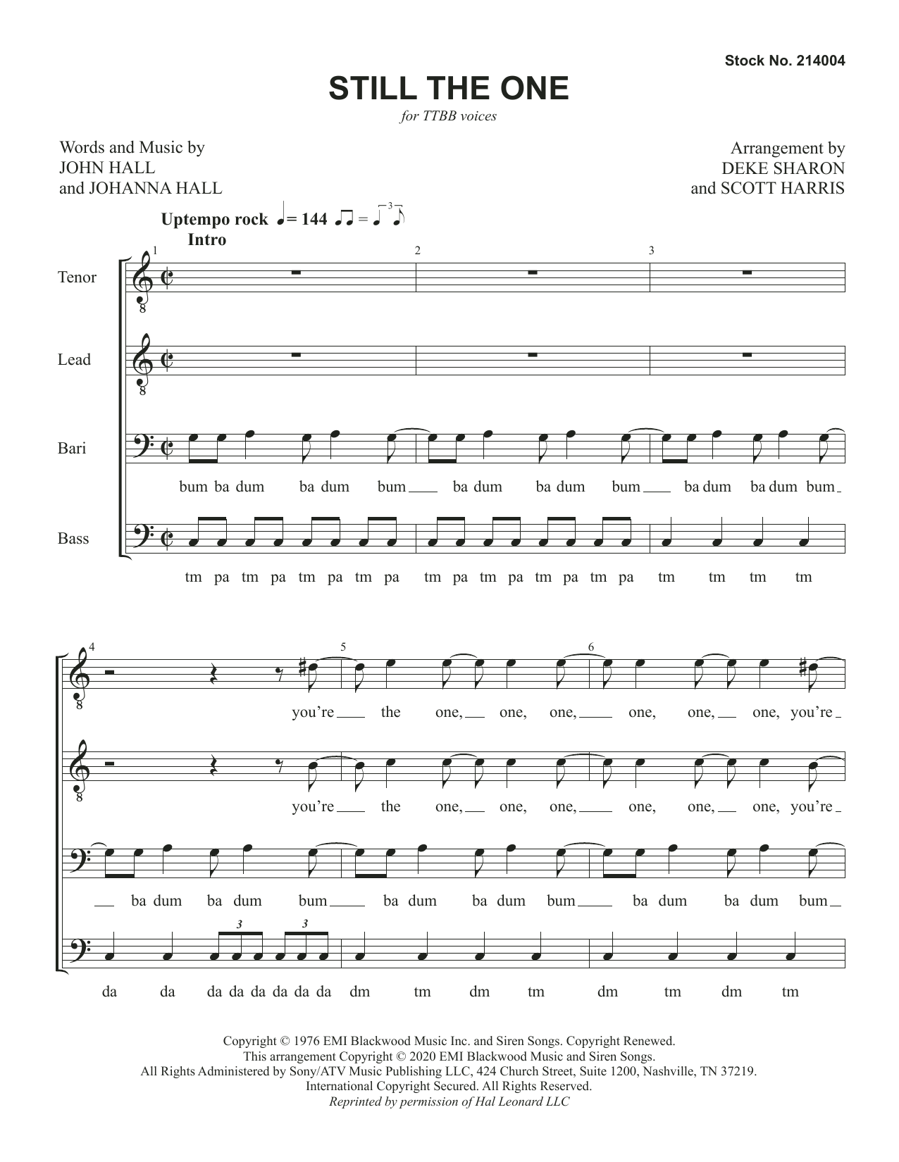 John Hall & Johanna Hall Still The One (arr. Deke Sharon & Scott Harris) Sheet Music Notes & Chords for SSAA Choir - Download or Print PDF