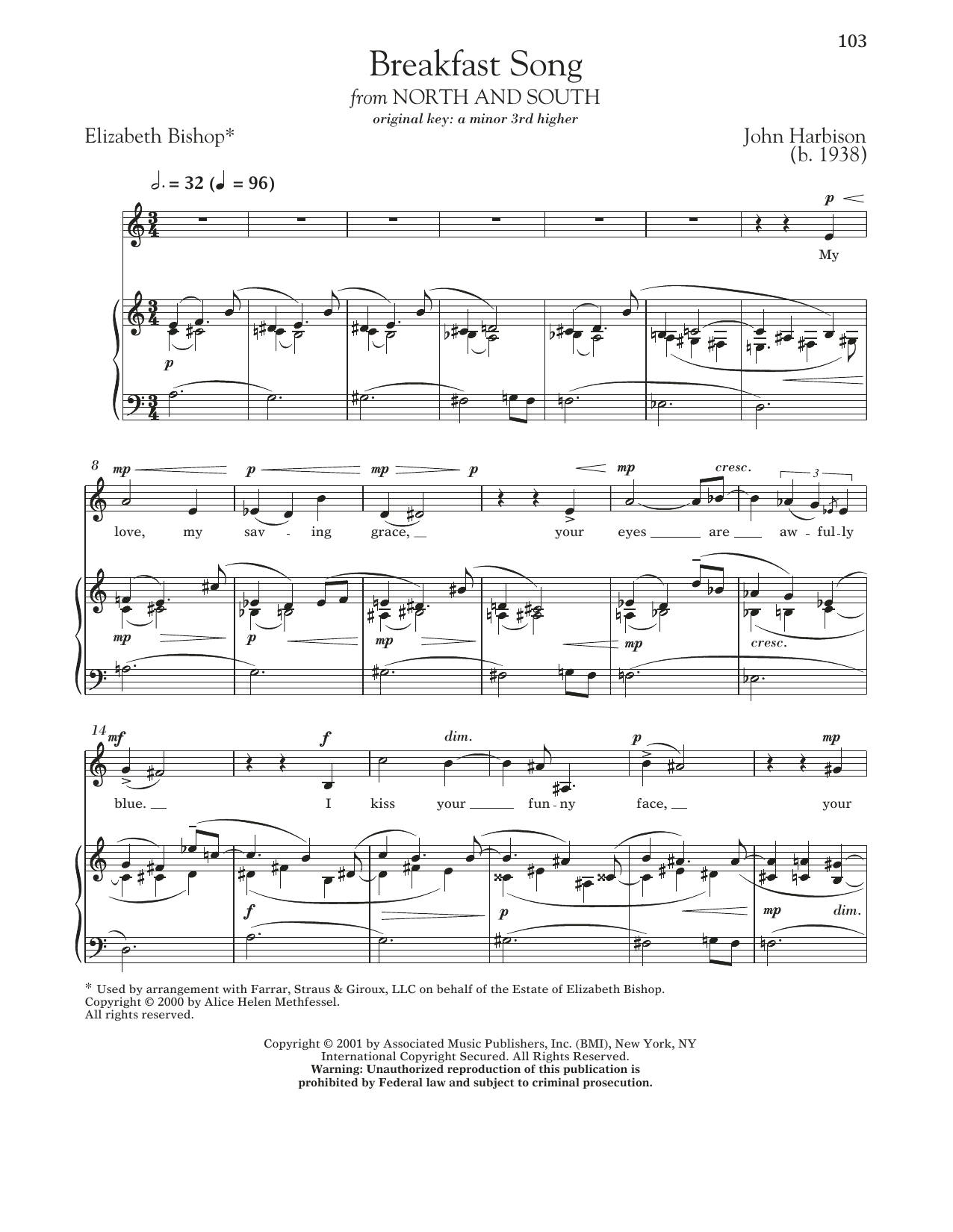 John Harbison Breakfast Song Sheet Music Notes & Chords for Piano & Vocal - Download or Print PDF