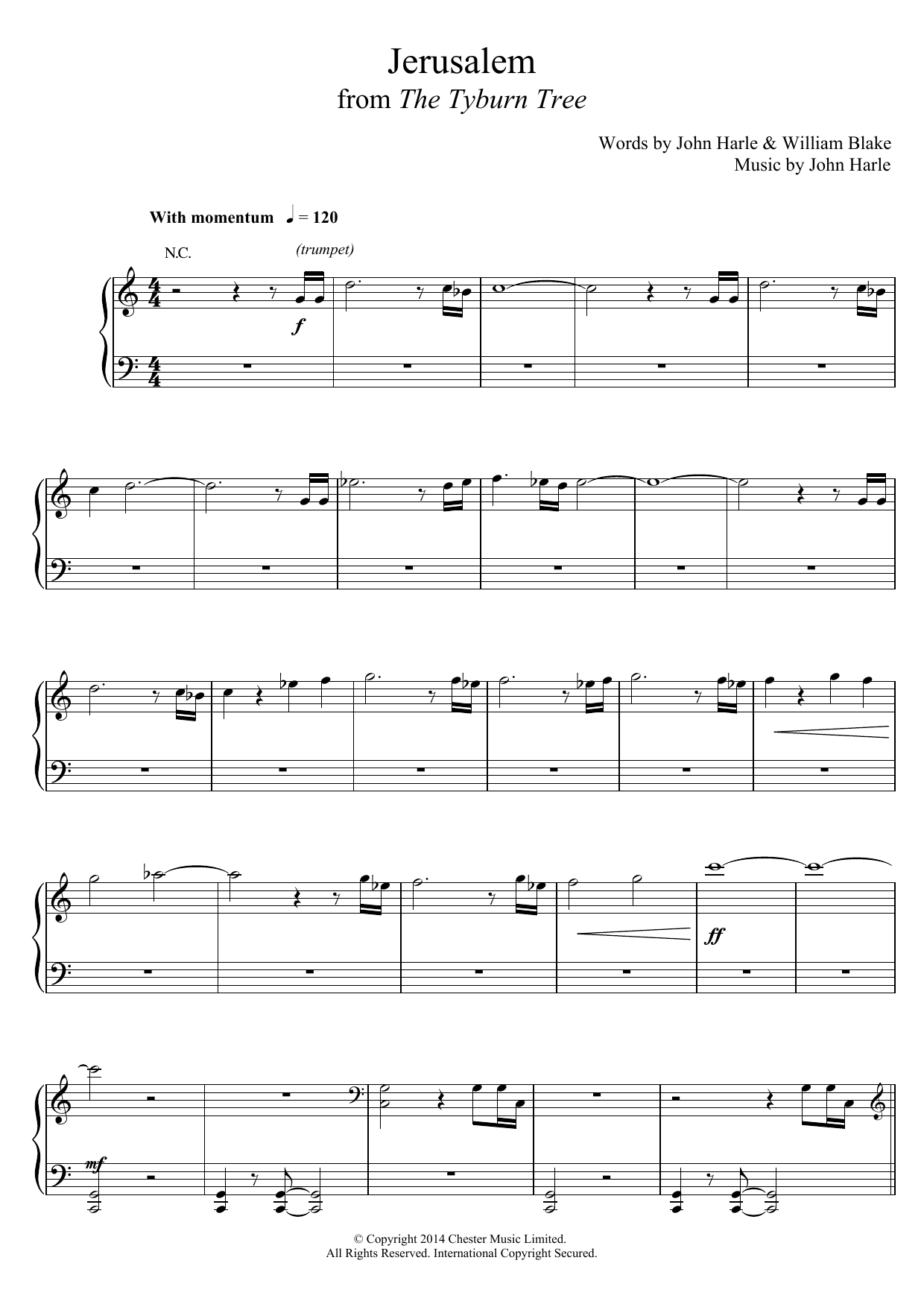 John Harle & Marc Almond Jerusalem Sheet Music Notes & Chords for Piano, Vocal & Guitar (Right-Hand Melody) - Download or Print PDF