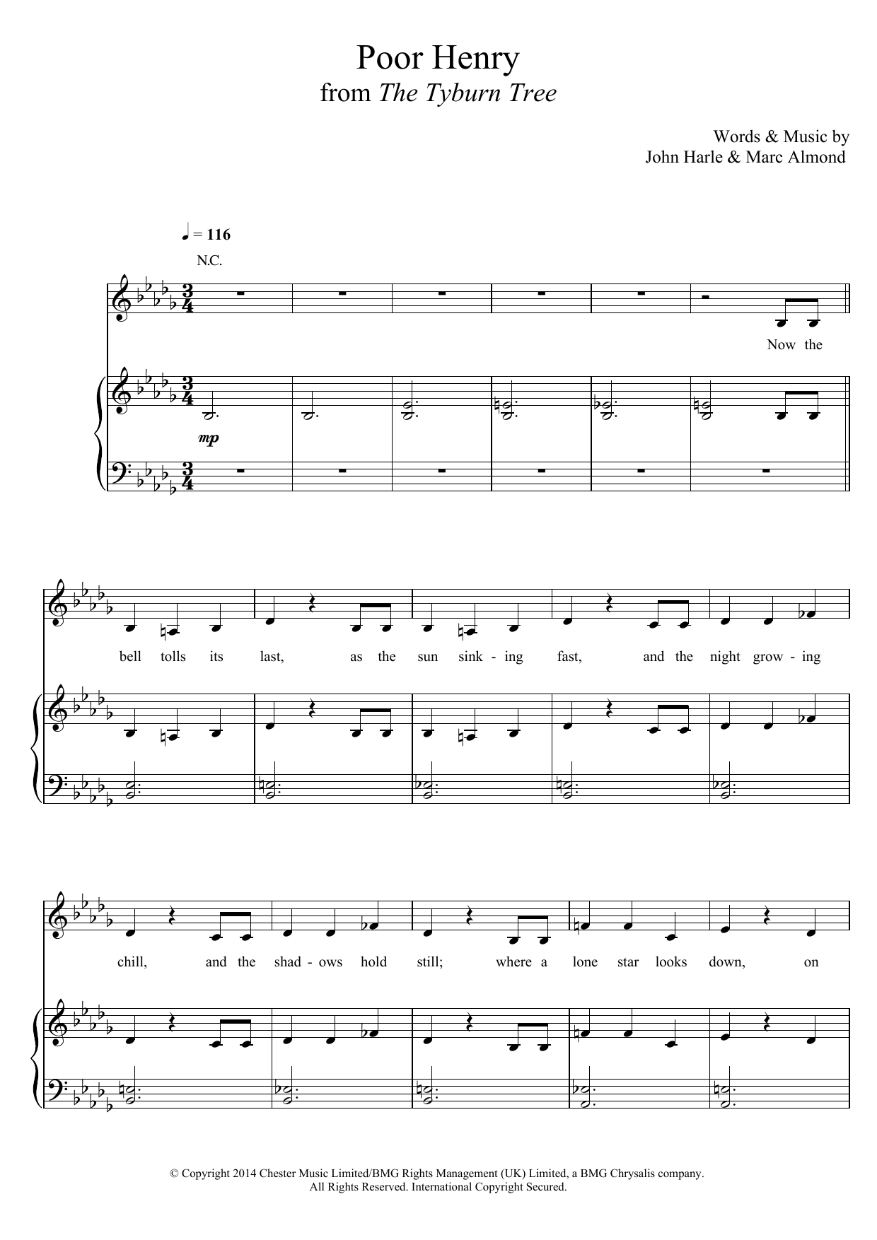 John Harle & Marc Almond Poor Henry Sheet Music Notes & Chords for Piano, Vocal & Guitar (Right-Hand Melody) - Download or Print PDF