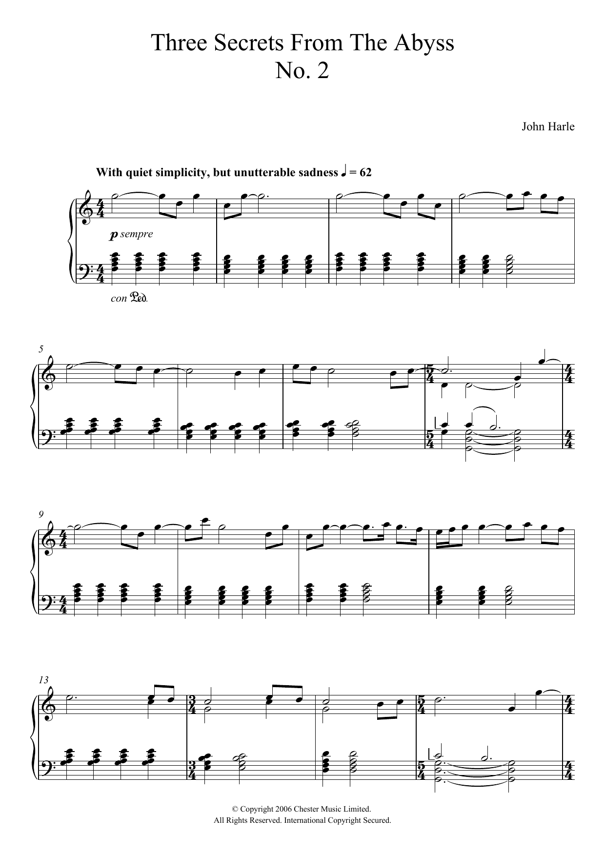 John Harle Three Secrets From The Abyss - No. 2 Sheet Music Notes & Chords for Piano - Download or Print PDF