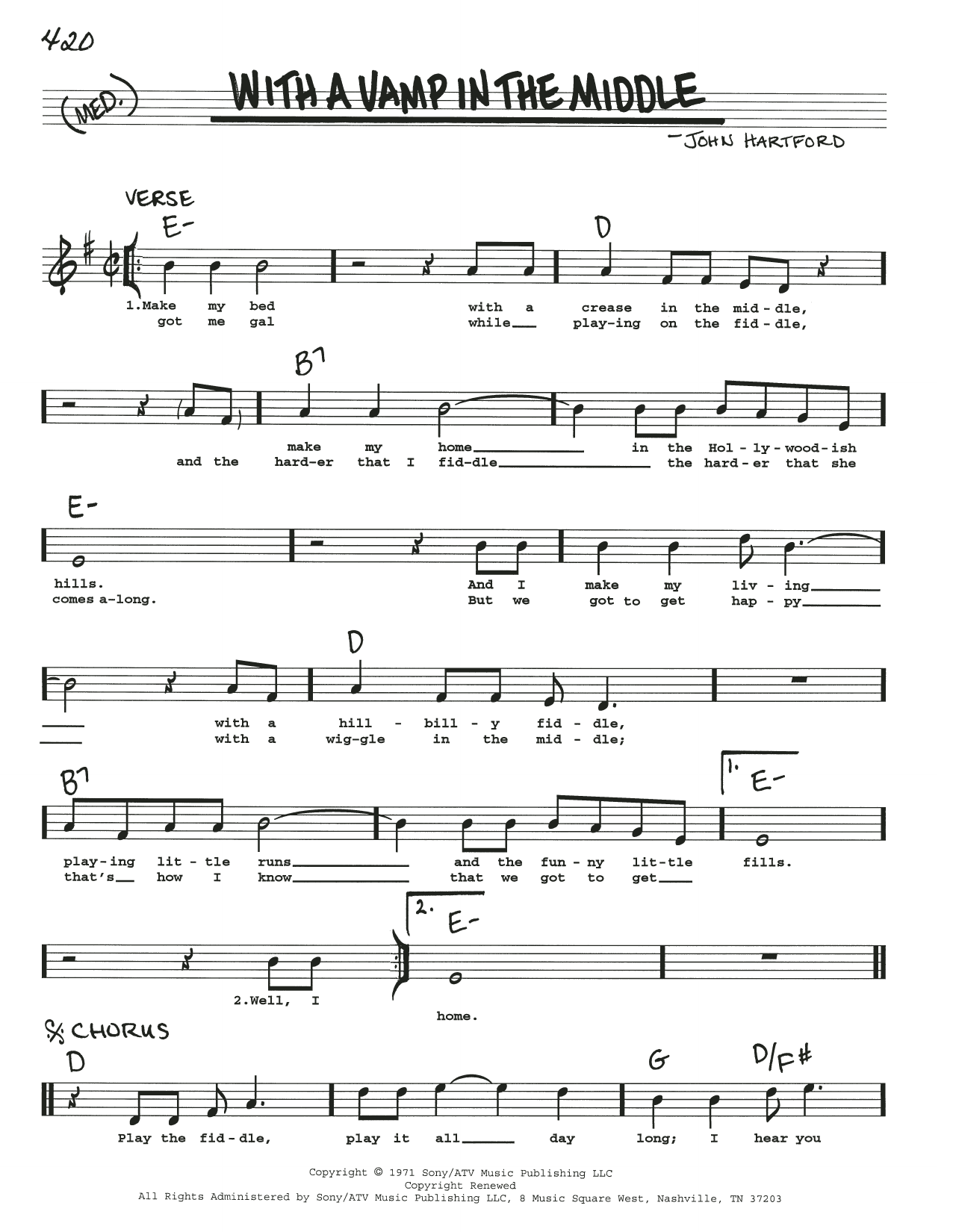 John Hartford With A Vamp In The Middle Sheet Music Notes & Chords for Real Book – Melody, Lyrics & Chords - Download or Print PDF