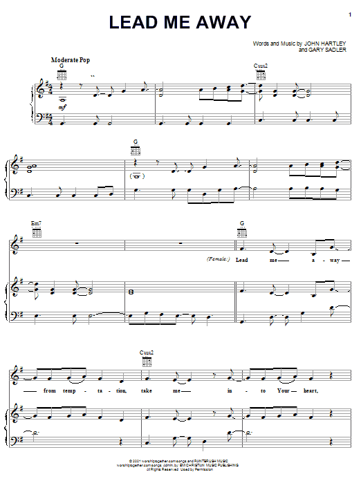 John Hartley Lead Me Away Sheet Music Notes & Chords for Piano, Vocal & Guitar (Right-Hand Melody) - Download or Print PDF