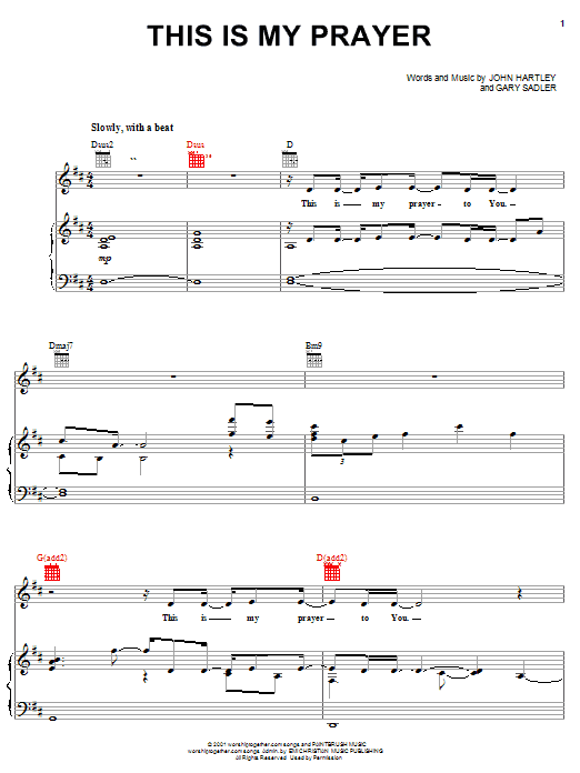 John Hartley This Is My Prayer Sheet Music Notes & Chords for Piano, Vocal & Guitar (Right-Hand Melody) - Download or Print PDF