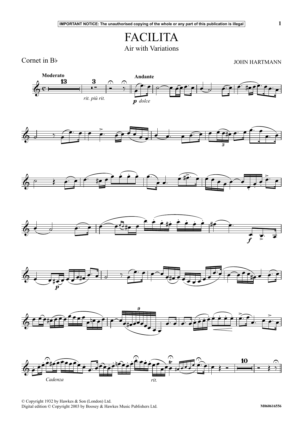 John Hartmann Facilita (Air With Variations) Sheet Music Notes & Chords for Instrumental Solo - Download or Print PDF