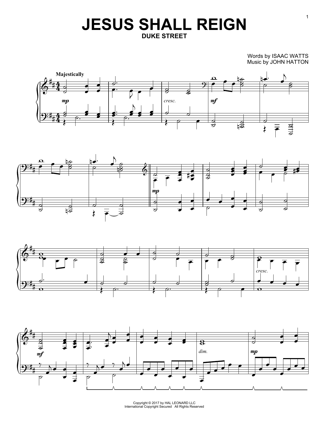John Hatton Jesus Shall Reign Sheet Music Notes & Chords for Piano - Download or Print PDF