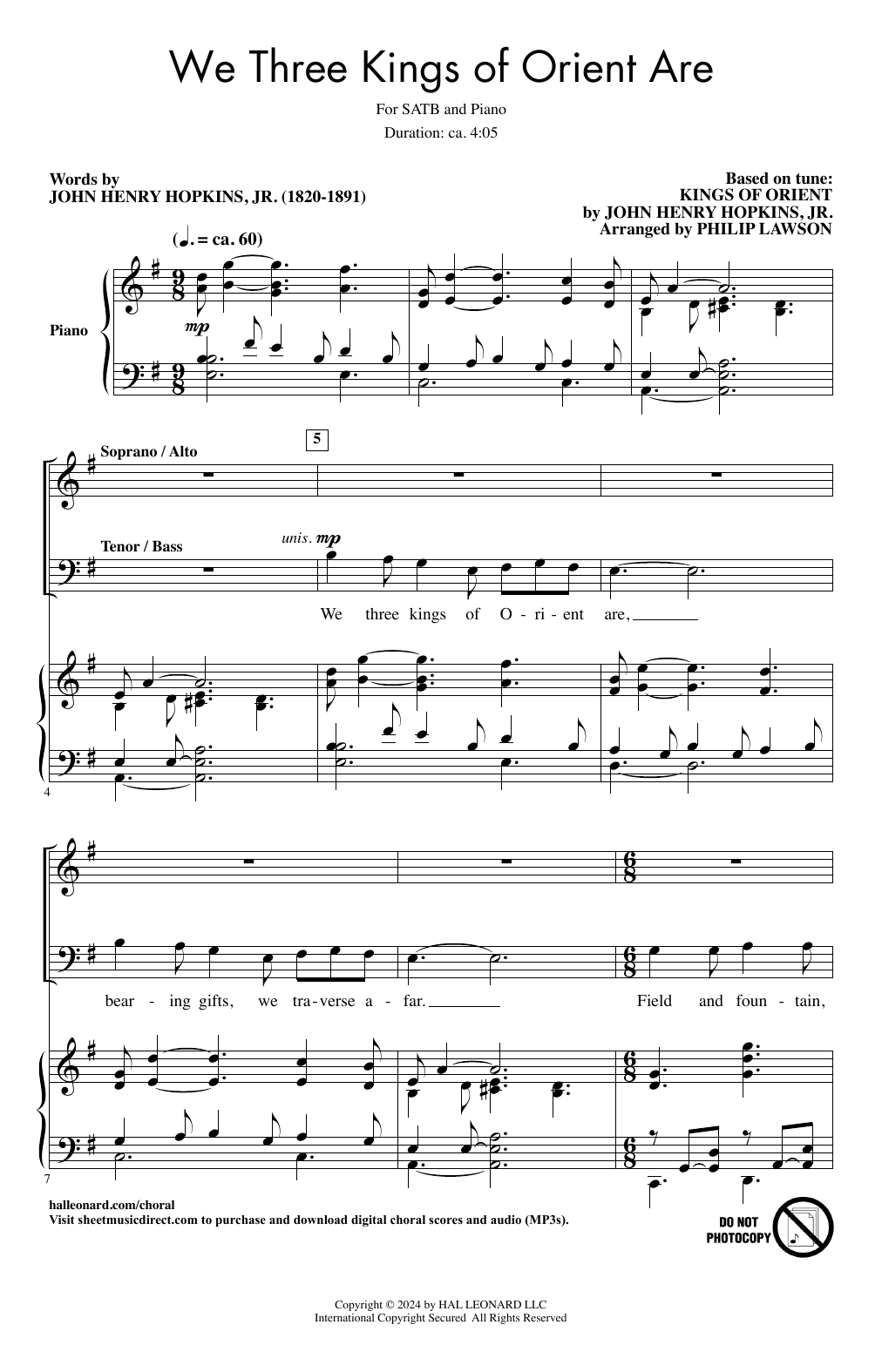 John Henry Hopkins, Jr. We Three Kings Of Orient Are (arr. Philip Lawson) Sheet Music Notes & Chords for SATB Choir - Download or Print PDF