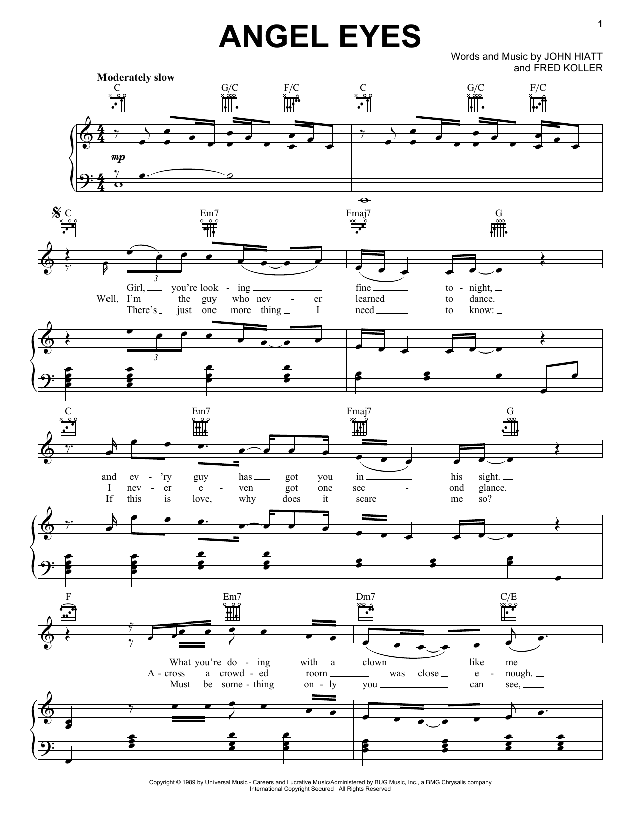 John Hiatt Angel Eyes Sheet Music Notes & Chords for Real Book – Melody, Lyrics & Chords - Download or Print PDF