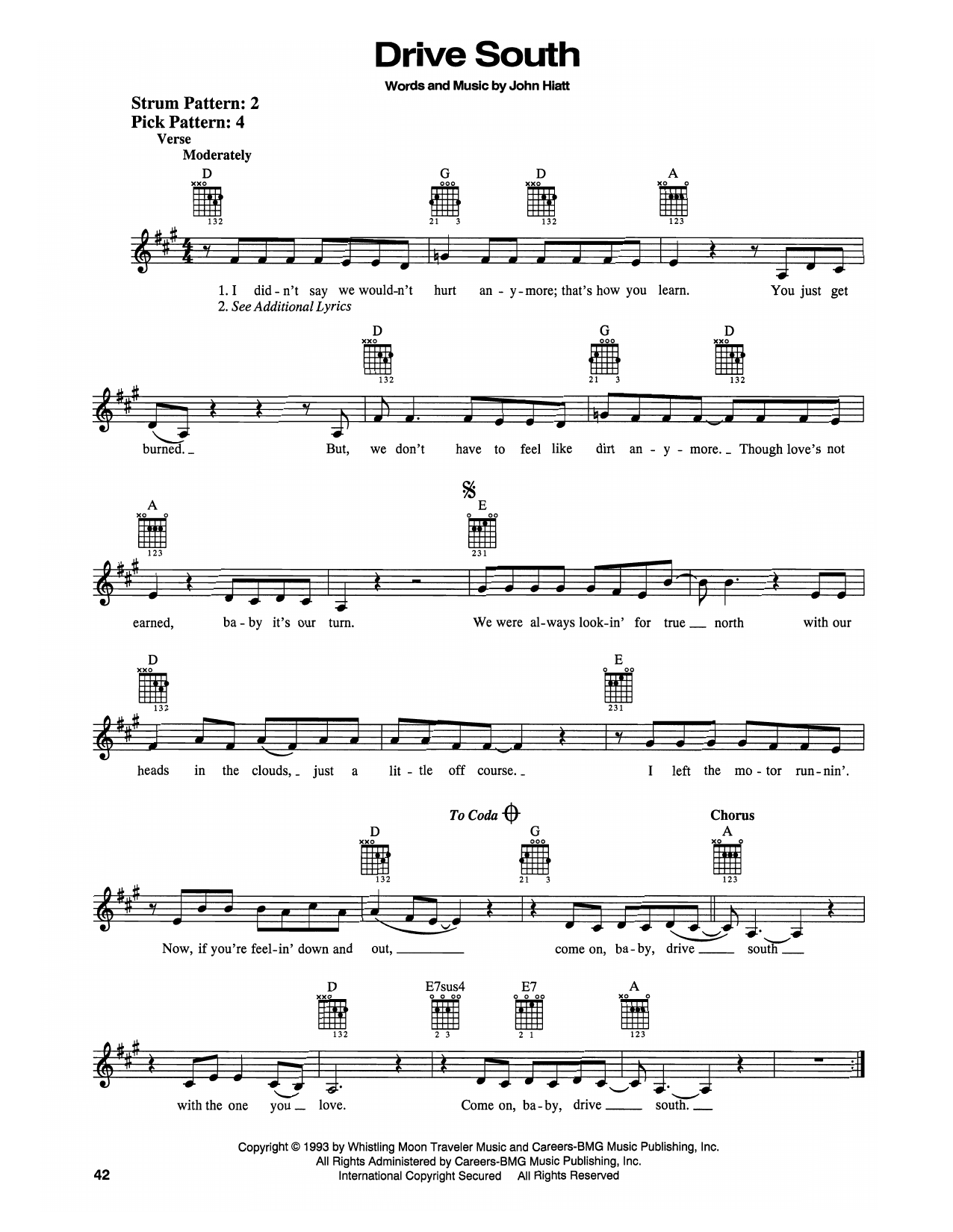 John Hiatt Drive South Sheet Music Notes & Chords for Easy Guitar - Download or Print PDF