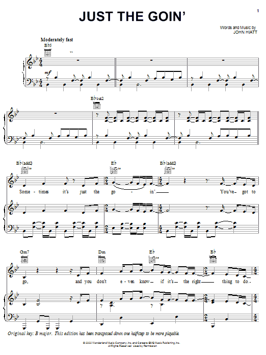 John Hiatt Just The Goin' Sheet Music Notes & Chords for Piano, Vocal & Guitar (Right-Hand Melody) - Download or Print PDF