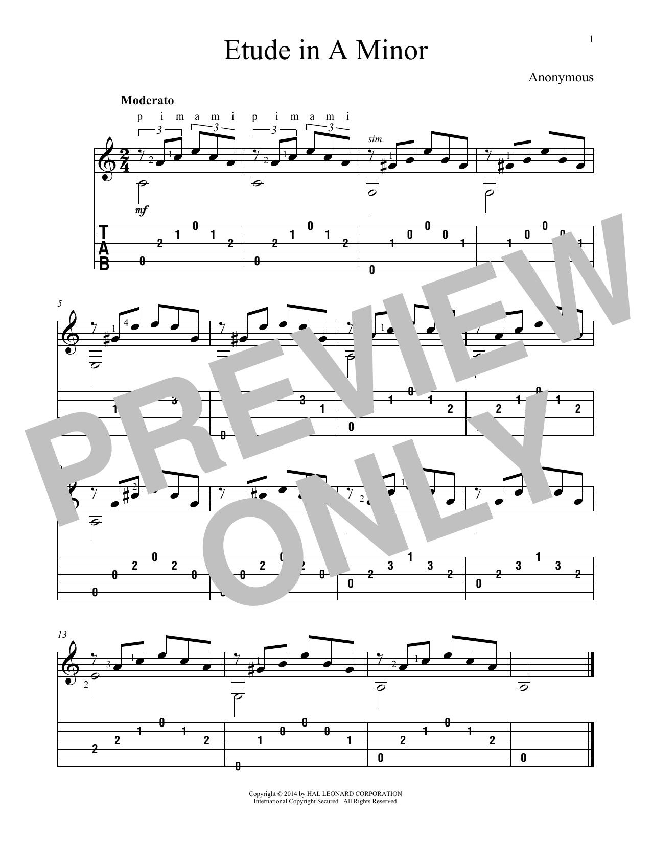 John Hill Etude In A Minor Sheet Music Notes & Chords for Guitar Tab - Download or Print PDF