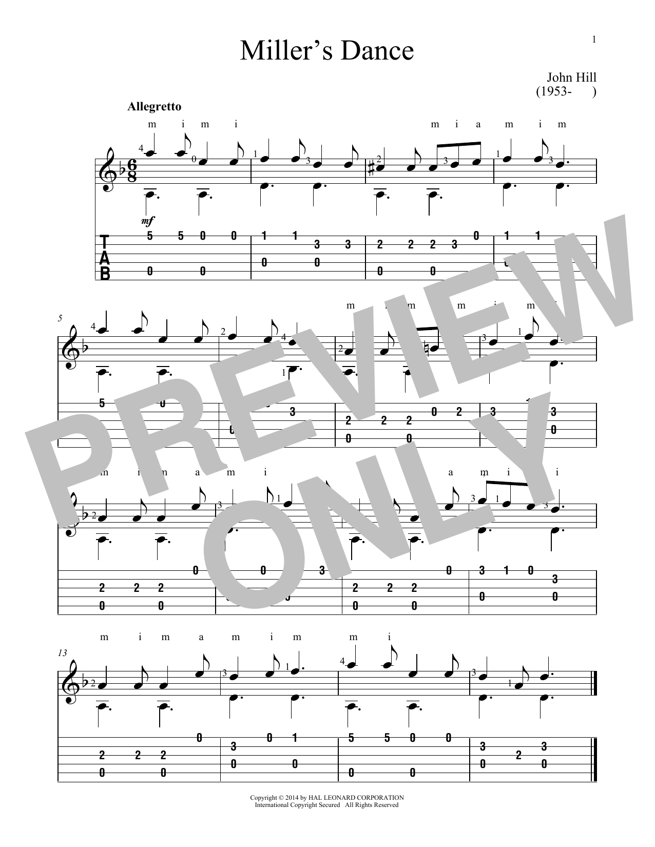 John Hill Miller's Dance Sheet Music Notes & Chords for Guitar Tab - Download or Print PDF