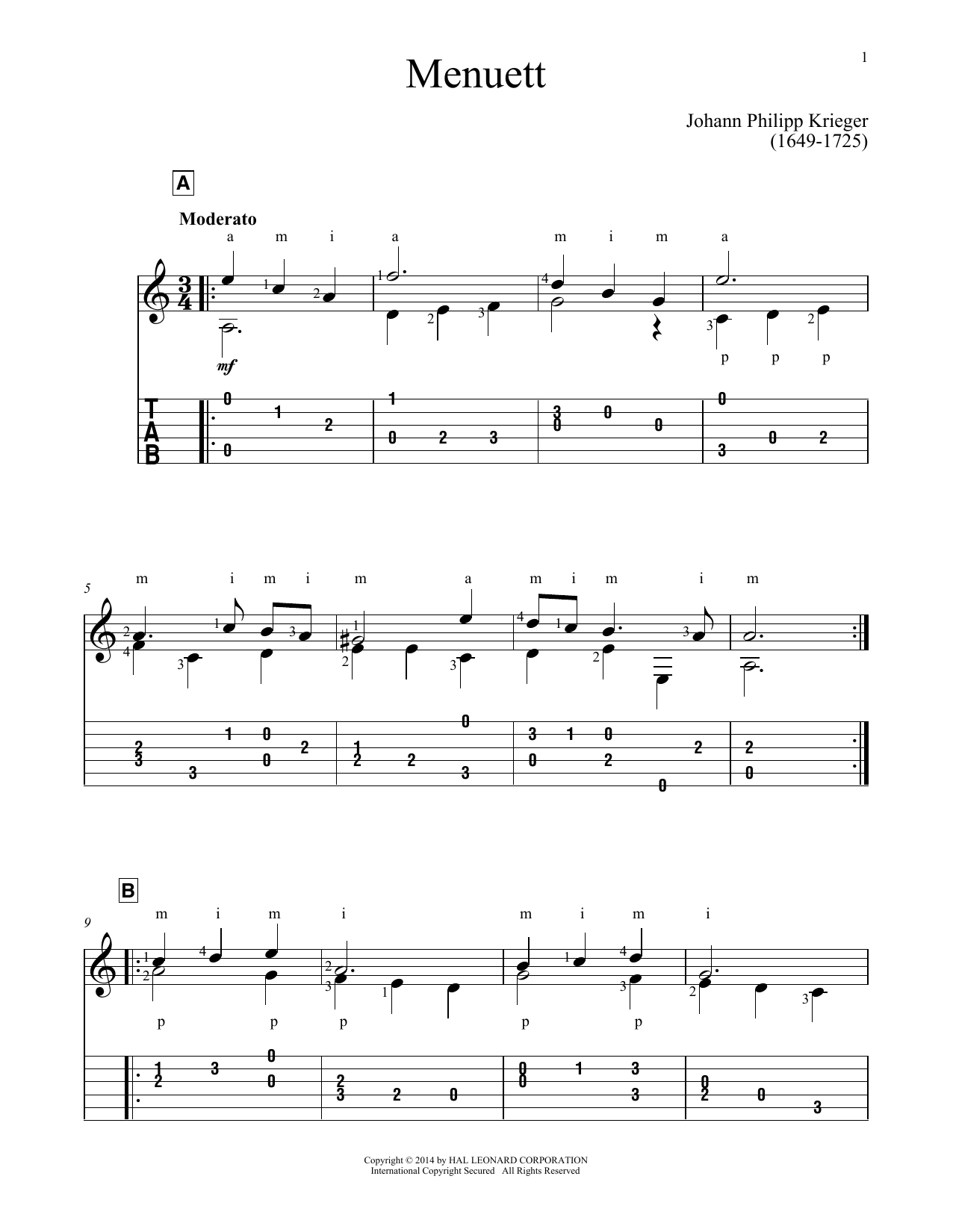 John Hill Minuet Sheet Music Notes & Chords for Guitar Tab - Download or Print PDF