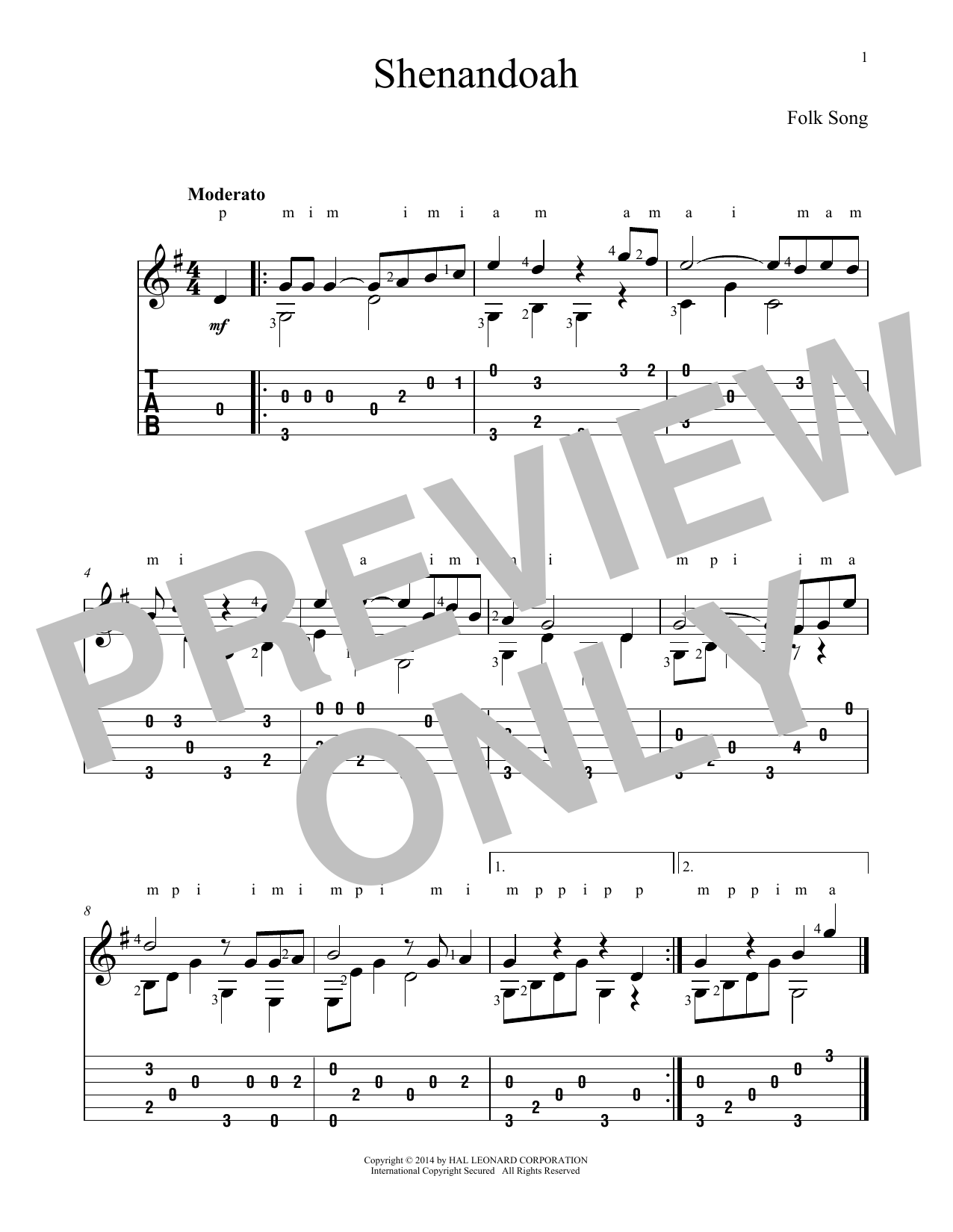 John Hill Shenandoah Sheet Music Notes & Chords for Guitar Tab - Download or Print PDF