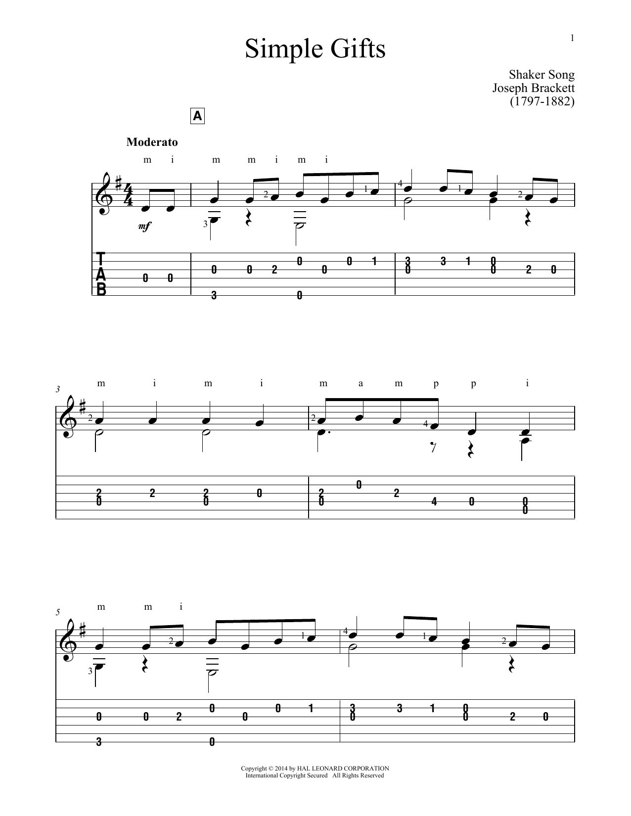John Hill Simple Gifts Sheet Music Notes & Chords for Guitar Tab - Download or Print PDF