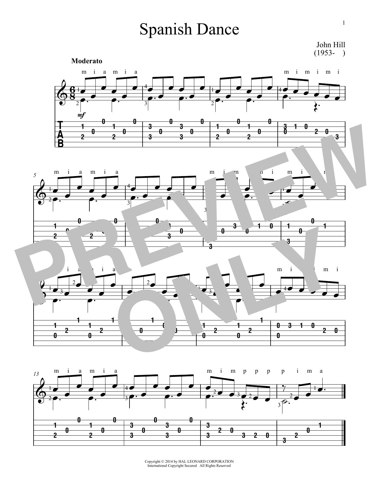 John Hill Spanish Dance Sheet Music Notes & Chords for Guitar Tab - Download or Print PDF