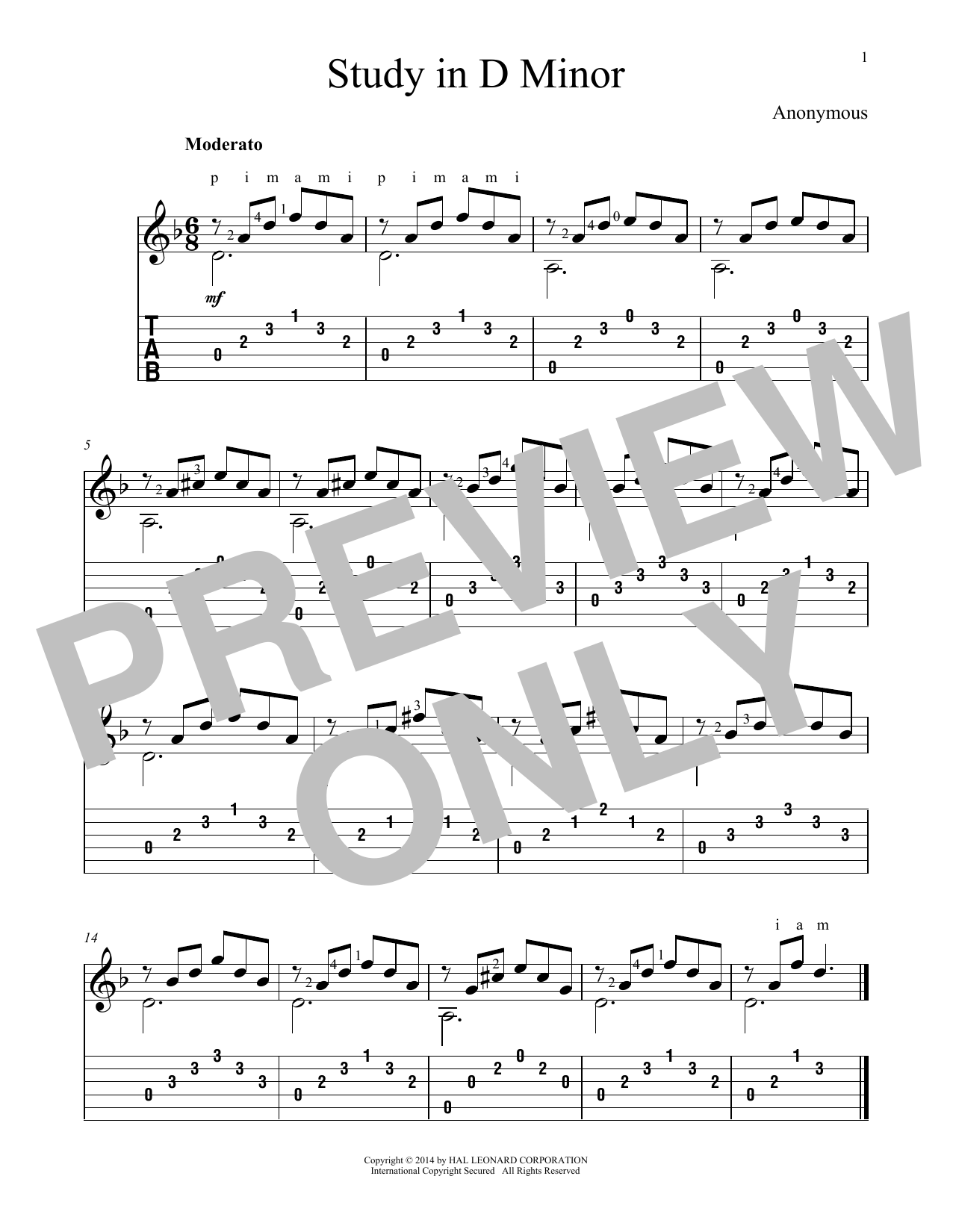 John Hill Study In D Minor Sheet Music Notes & Chords for Guitar Tab - Download or Print PDF