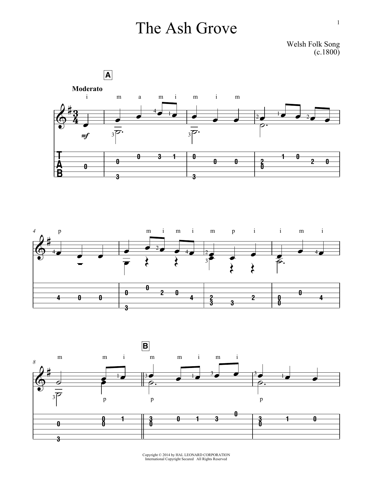 John Hill The Ash Grove Sheet Music Notes & Chords for Guitar Tab - Download or Print PDF