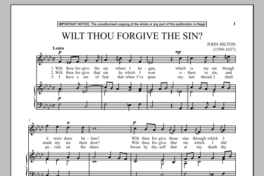 John Hilton Wilt Thou Forgive The Sin? Sheet Music Notes & Chords for Piano & Vocal - Download or Print PDF