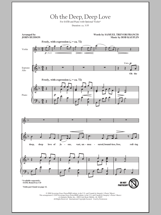 John Hudson Oh The Deep, Deep Love Sheet Music Notes & Chords for SATB - Download or Print PDF