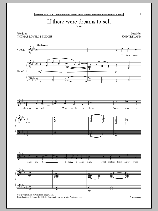 John Ireland If There Were Dreams To Sell Sheet Music Notes & Chords for Piano & Vocal - Download or Print PDF