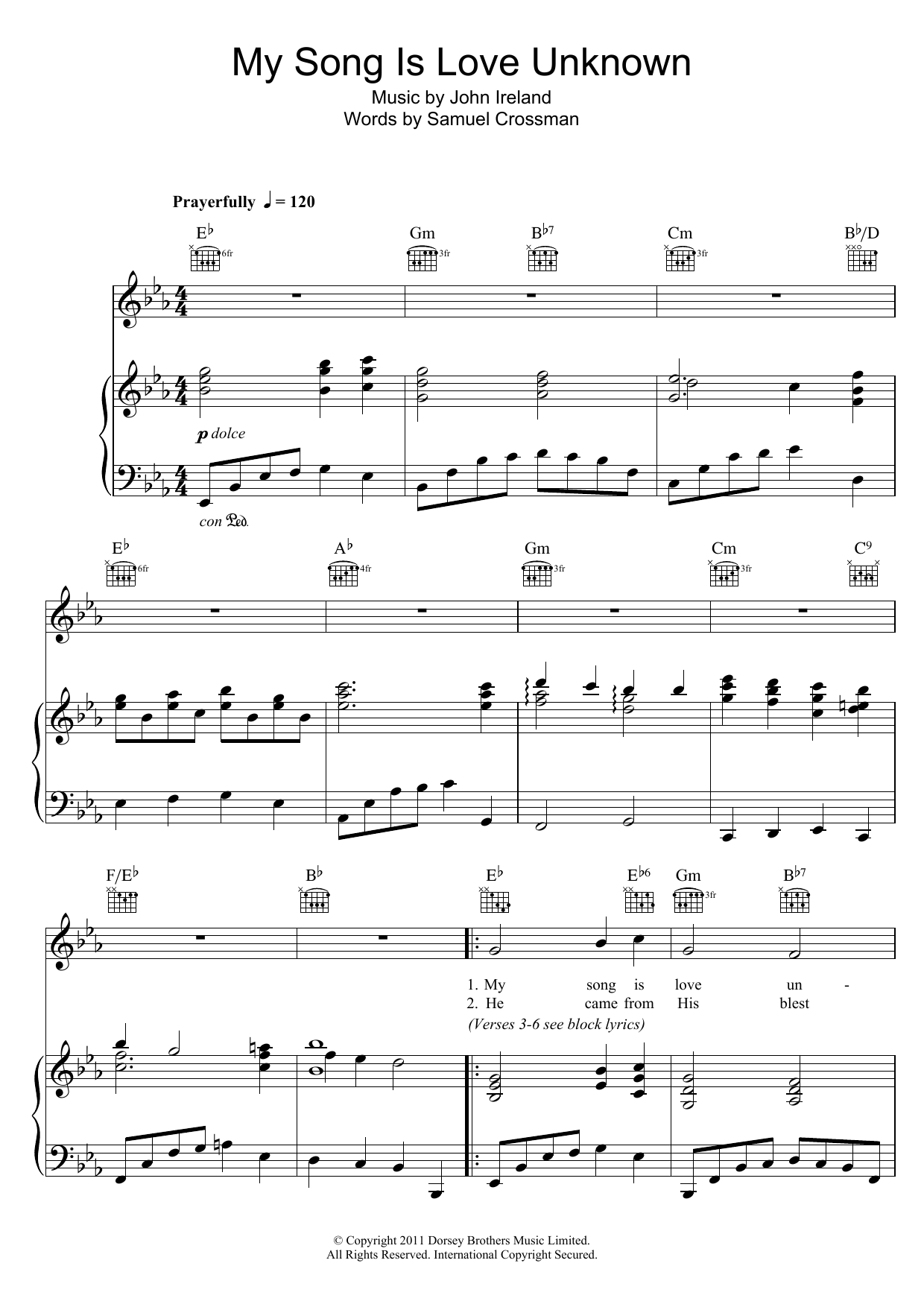 John Ireland My Song Is Love Unknown Sheet Music Notes & Chords for Piano, Vocal & Guitar (Right-Hand Melody) - Download or Print PDF