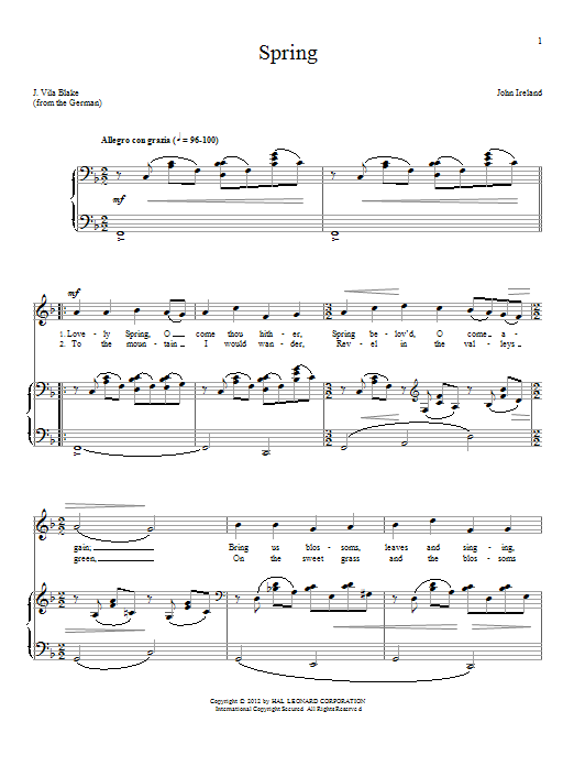 John Ireland Spring Sheet Music Notes & Chords for Piano & Vocal - Download or Print PDF