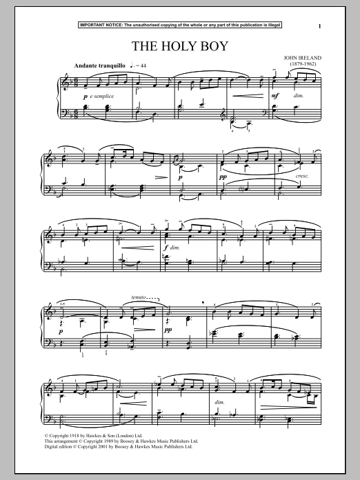 John Ireland The Holy Boy Sheet Music Notes & Chords for Piano & Vocal - Download or Print PDF