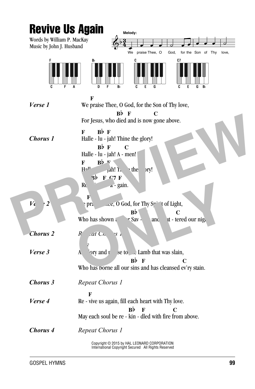 John J. Husband Revive Us Again Sheet Music Notes & Chords for Piano, Vocal & Guitar Chords (Right-Hand Melody) - Download or Print PDF