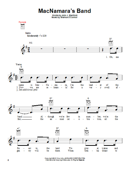 John J. Stamford MacNamara's Band Sheet Music Notes & Chords for Ukulele - Download or Print PDF